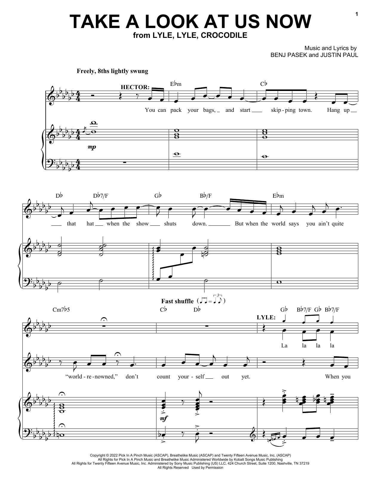 Pasek & Paul Take A Look At Us Now (from Lyle, Lyle, Crocodile) sheet music notes and chords arranged for Piano, Vocal & Guitar Chords (Right-Hand Melody)