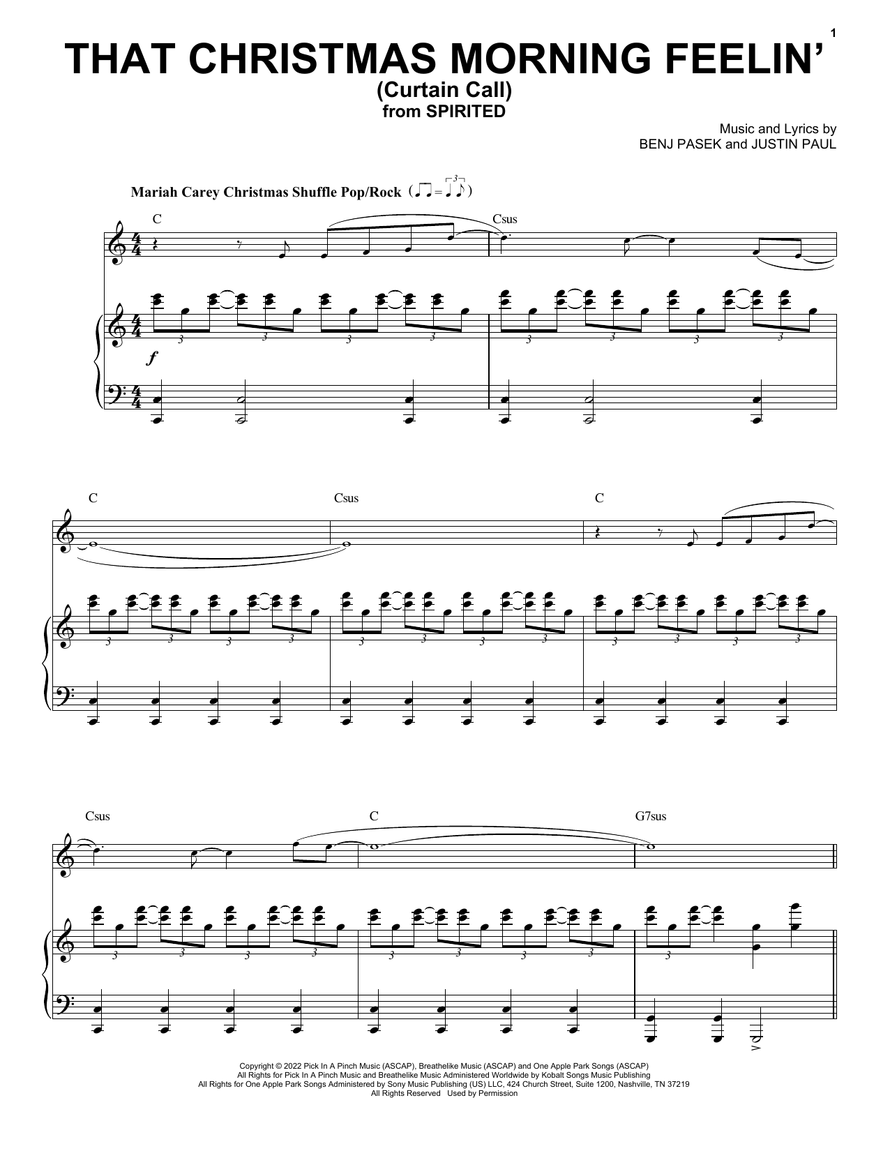 Pasek & Paul That Christmas Morning Feelin' (Curtain Call) (from Spirited) sheet music notes and chords arranged for Piano & Vocal