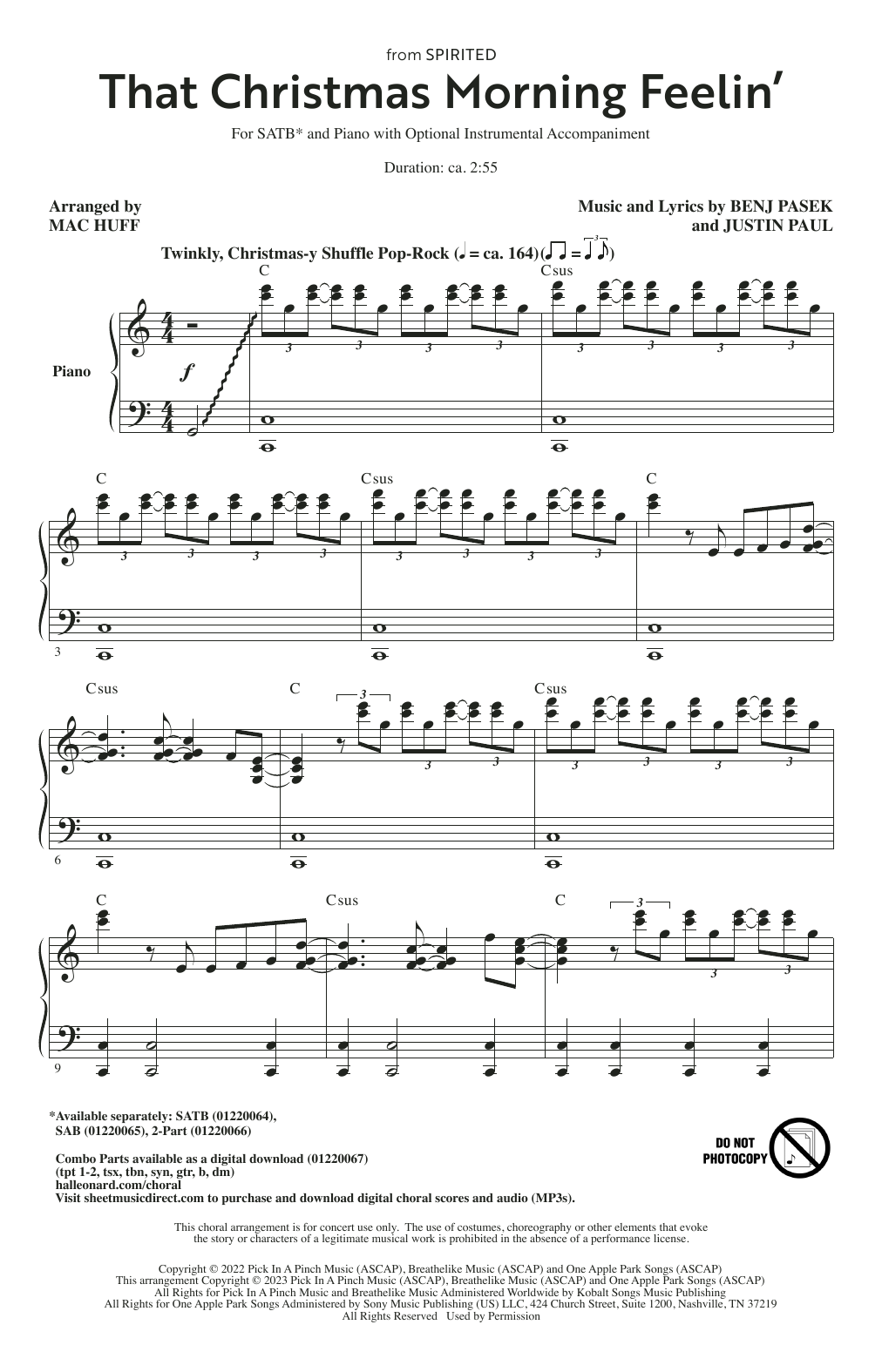 Pasek & Paul That Christmas Morning Feelin' (from Spirited) (arr. Mac Huff) sheet music notes and chords arranged for SATB Choir