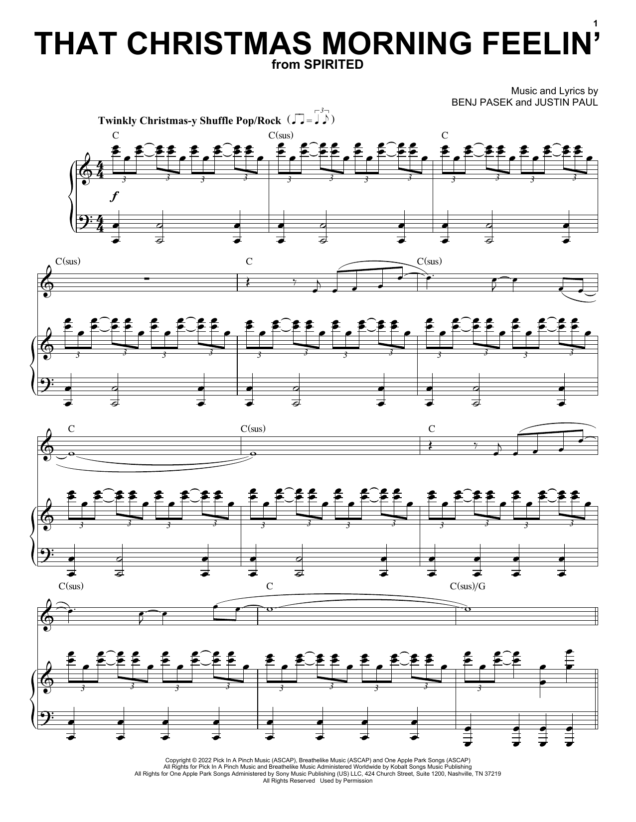 Pasek & Paul That Christmas Morning Feelin' (from Spirited) sheet music notes and chords arranged for Piano & Vocal