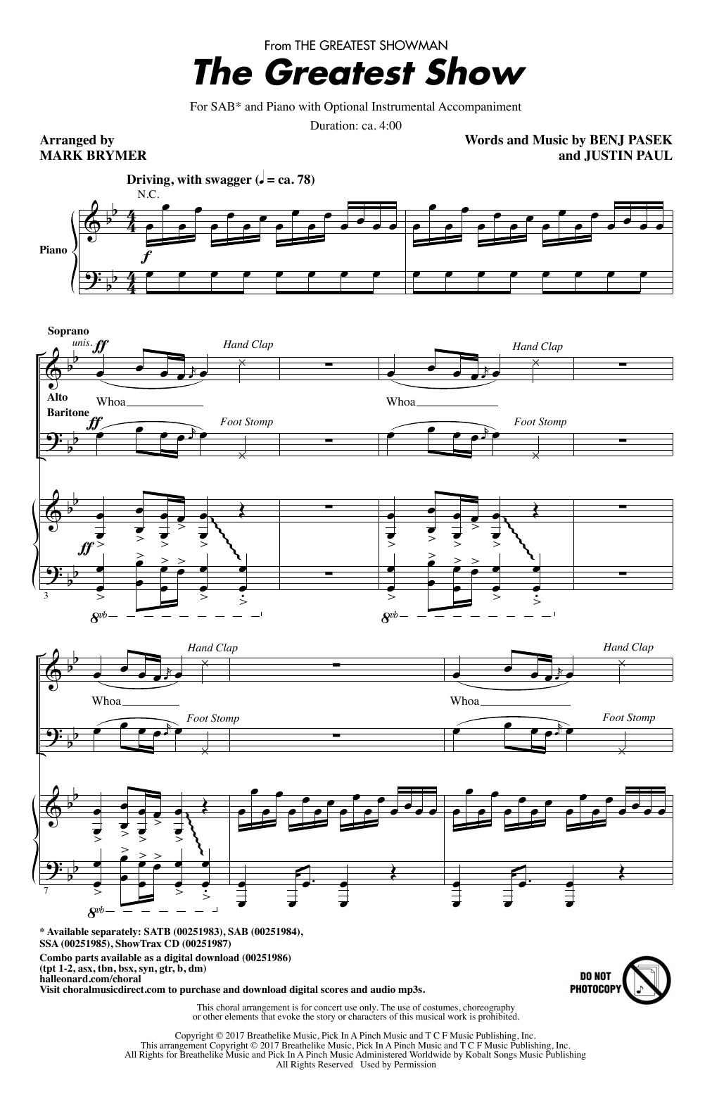 Pasek & Paul The Greatest Show (from The Greatest Showman) (arr. Mark Brymer) sheet music notes and chords arranged for SSA Choir