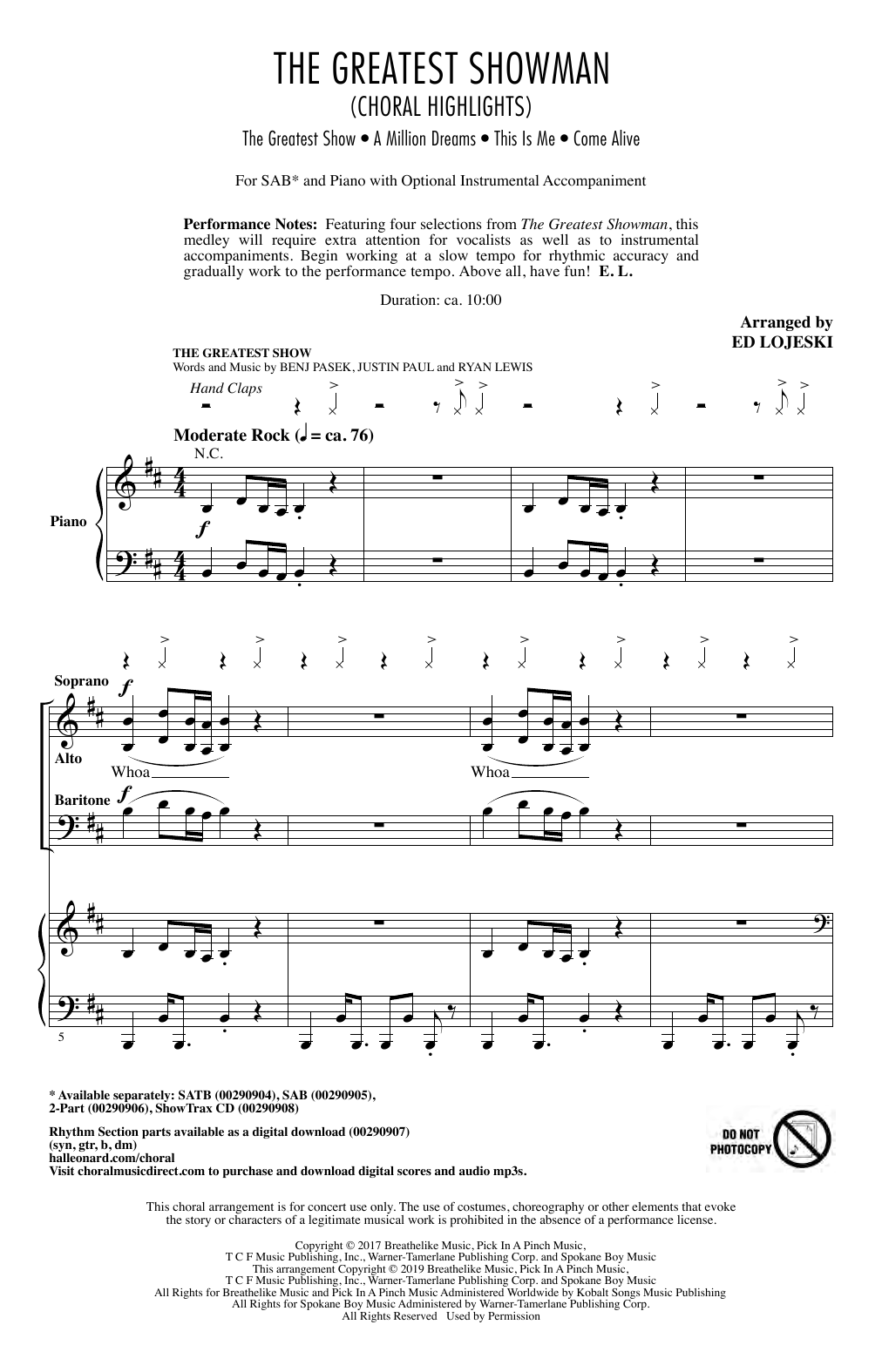 Pasek & Paul The Greatest Showman (Choral Highlights) (arr. Ed Lojeski) sheet music notes and chords arranged for SATB Choir