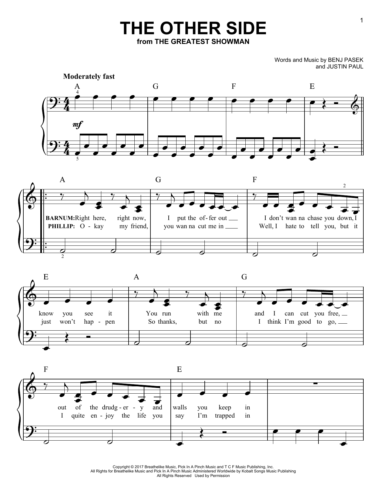 Pasek & Paul The Other Side (from The Greatest Showman) sheet music notes and chords arranged for Piano & Vocal