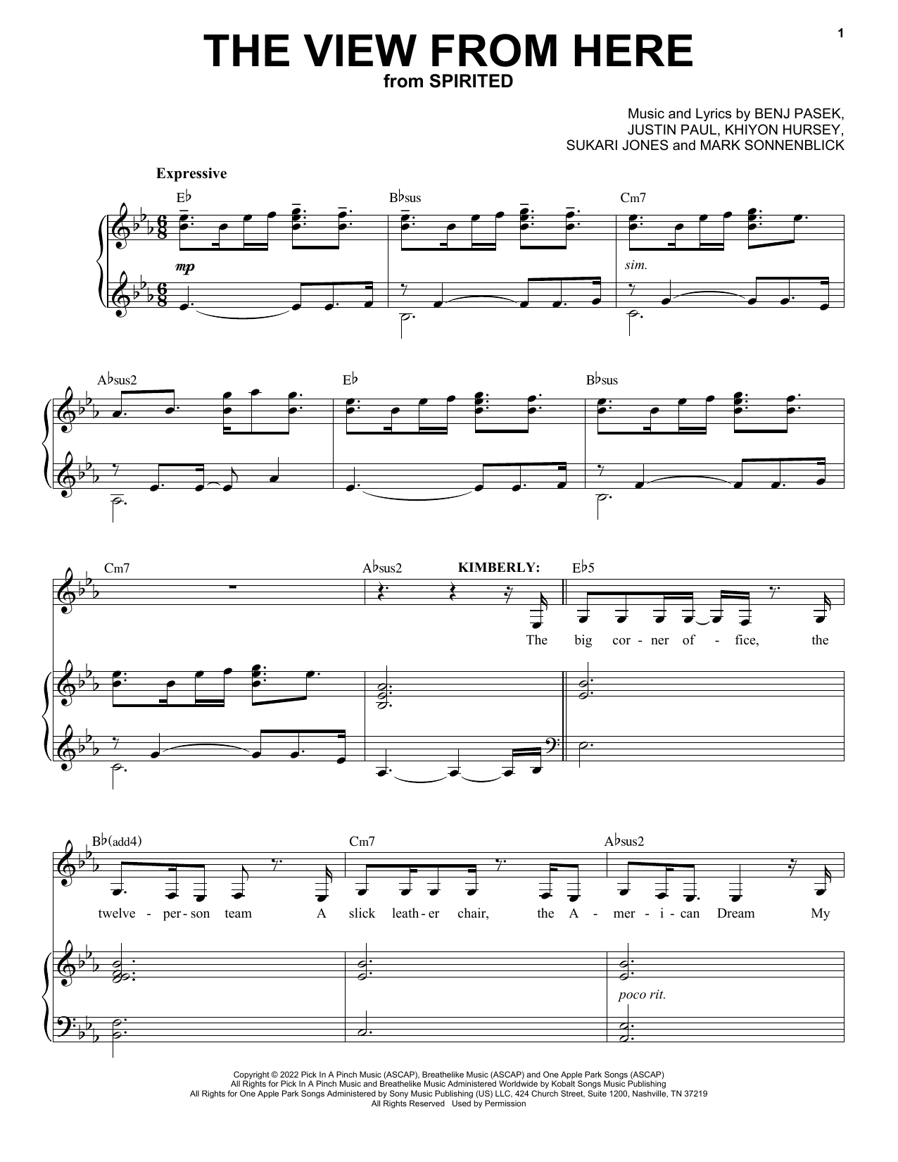 Pasek & Paul The View From Here (from Spirited) sheet music notes and chords arranged for Piano & Vocal