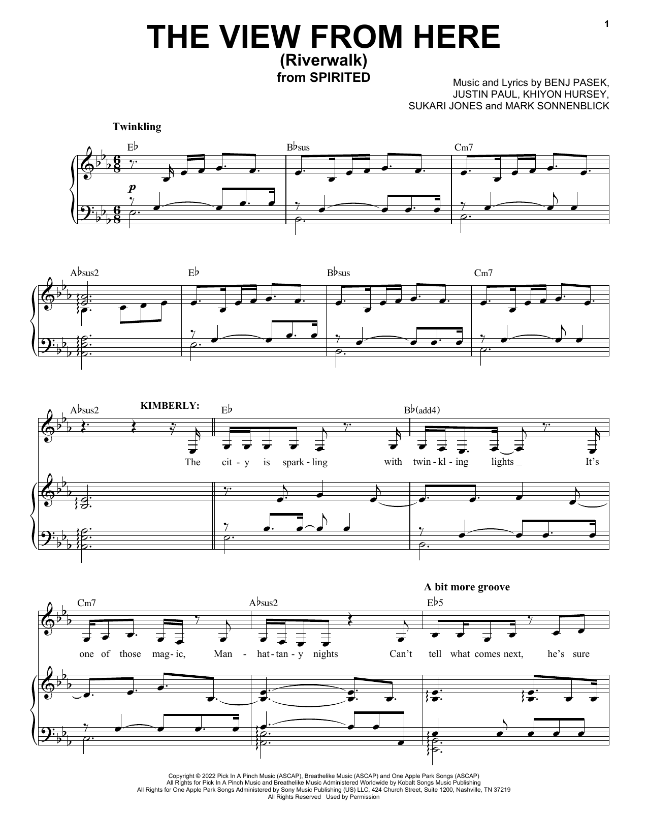 Pasek & Paul The View From Here (Riverwalk) (from Spirited) sheet music notes and chords arranged for Piano & Vocal