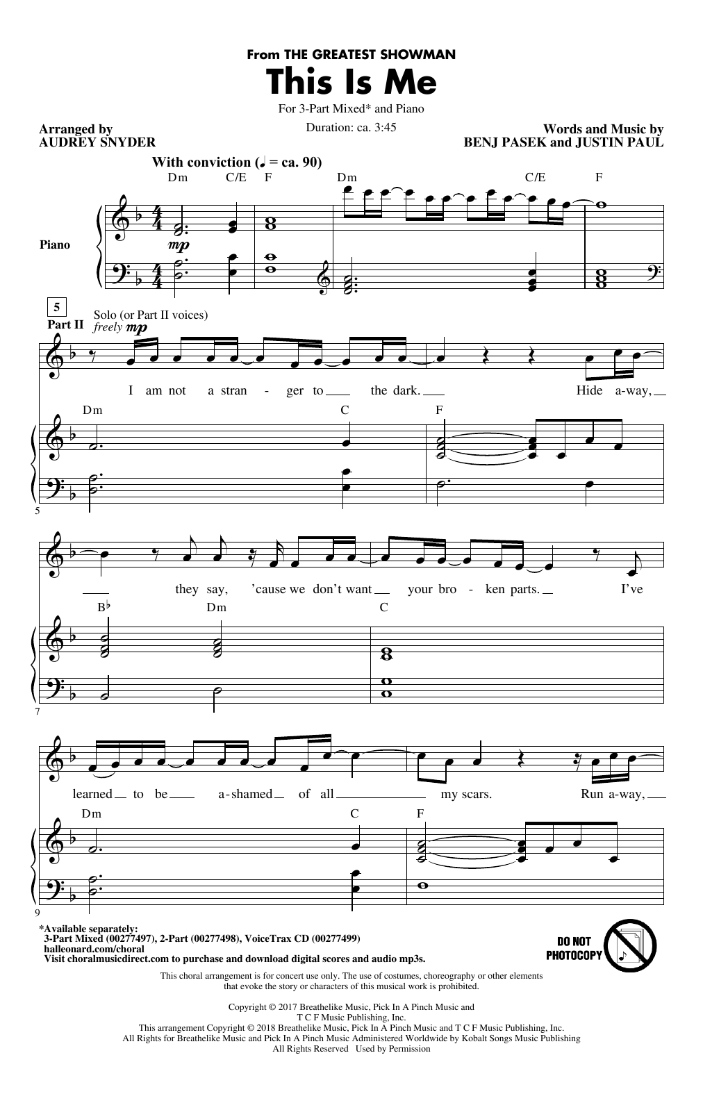 Pasek & Paul This Is Me (from The Greatest Showman) (arr. Audrey Snyder) sheet music notes and chords arranged for 2-Part Choir