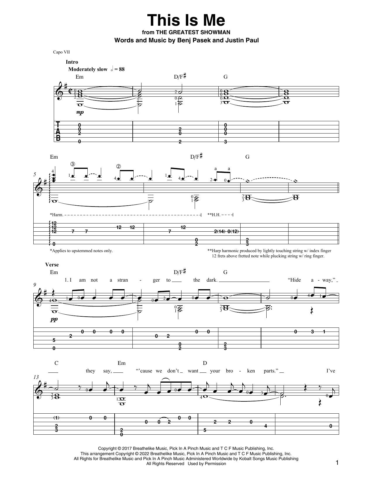 Pasek & Paul This Is Me (from The Greatest Showman) (arr. Ben Pila) sheet music notes and chords arranged for Solo Guitar