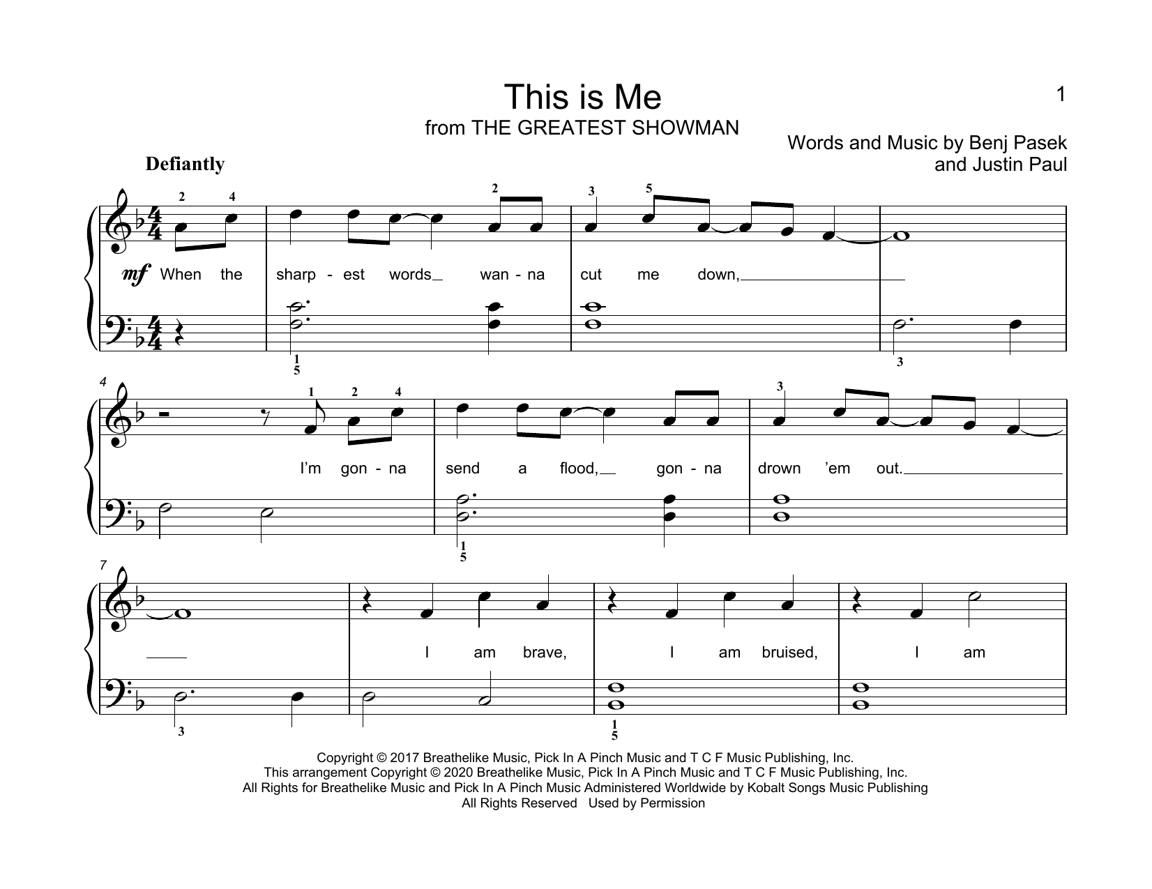 Pasek & Paul This Is Me (from The Greatest Showman) (arr. Christopher Hussey) sheet music notes and chords arranged for Educational Piano