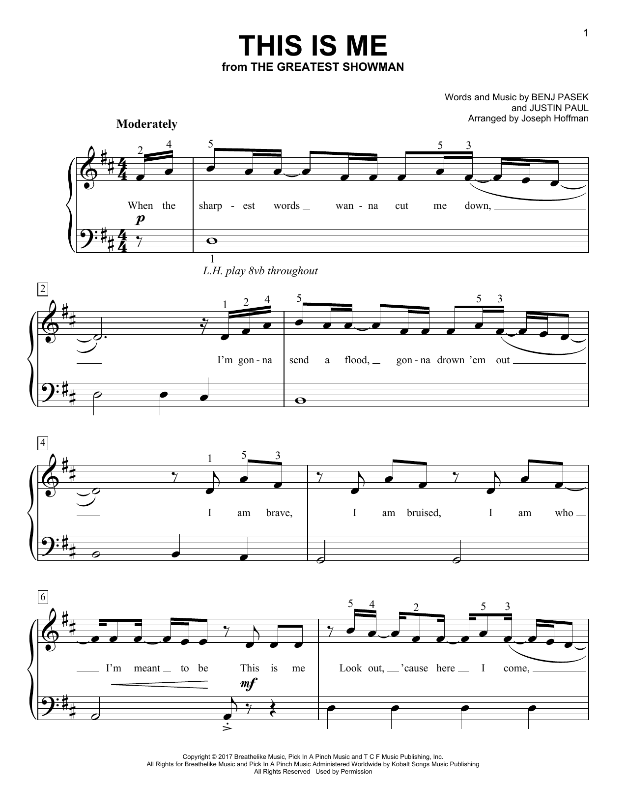 Pasek & Paul This Is Me (from The Greatest Showman) (arr. Joseph Hoffman) sheet music notes and chords arranged for Easy Piano