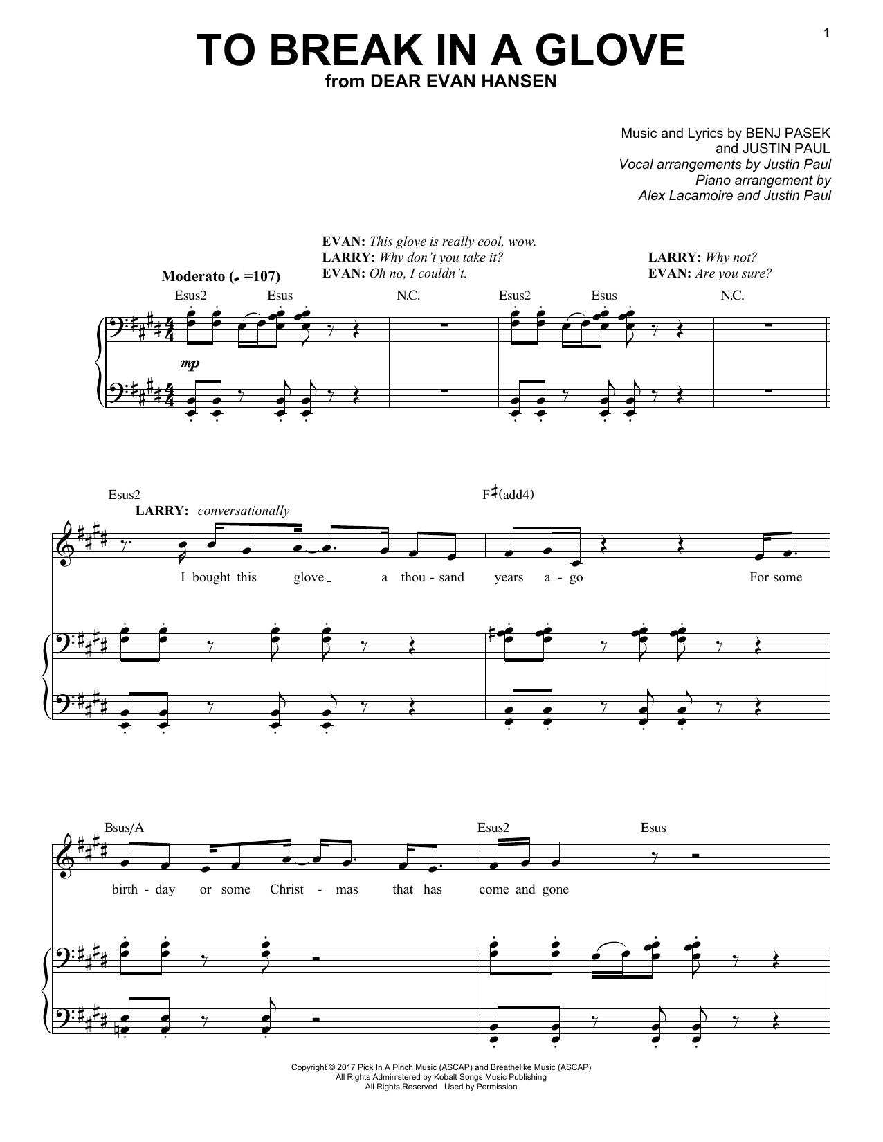 Pasek & Paul To Break In A Glove (from Dear Evan Hansen) sheet music notes and chords arranged for Ukulele