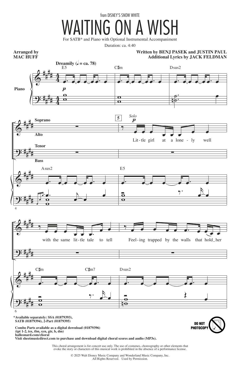 Pasek & Paul Waiting On A Wish (from Snow White) (arr. Mac Huff) sheet music notes and chords arranged for 2-Part Choir