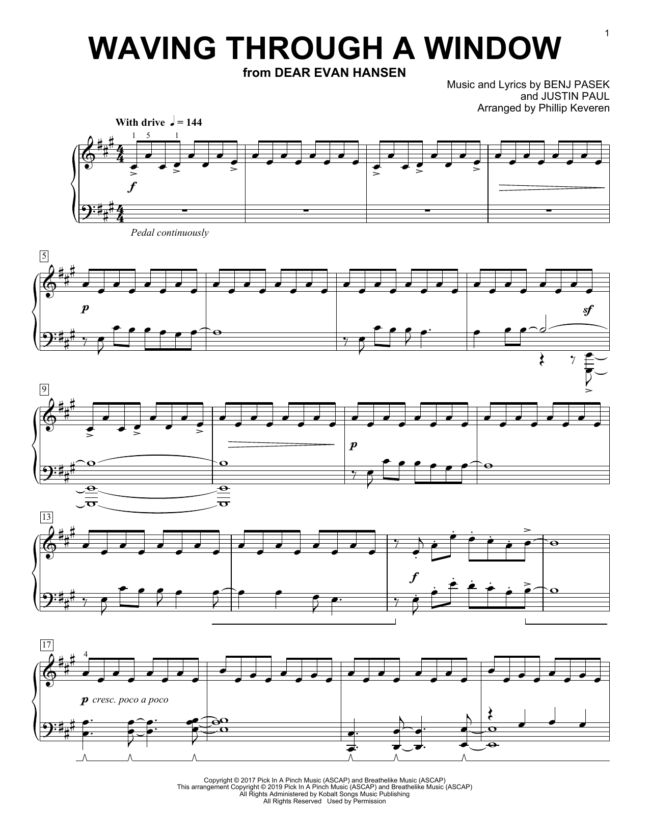 Pasek & Paul Waving Through A Window [Classical version] (from Dear Evan Hansen) (arr. Phillip Keveren) sheet music notes and chords arranged for Piano Solo