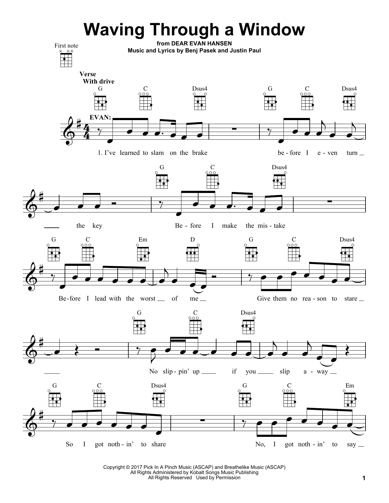 Pasek & Paul Waving Through A Window (from Dear Evan Hansen) sheet music notes and chords arranged for Vocal Pro + Piano/Guitar