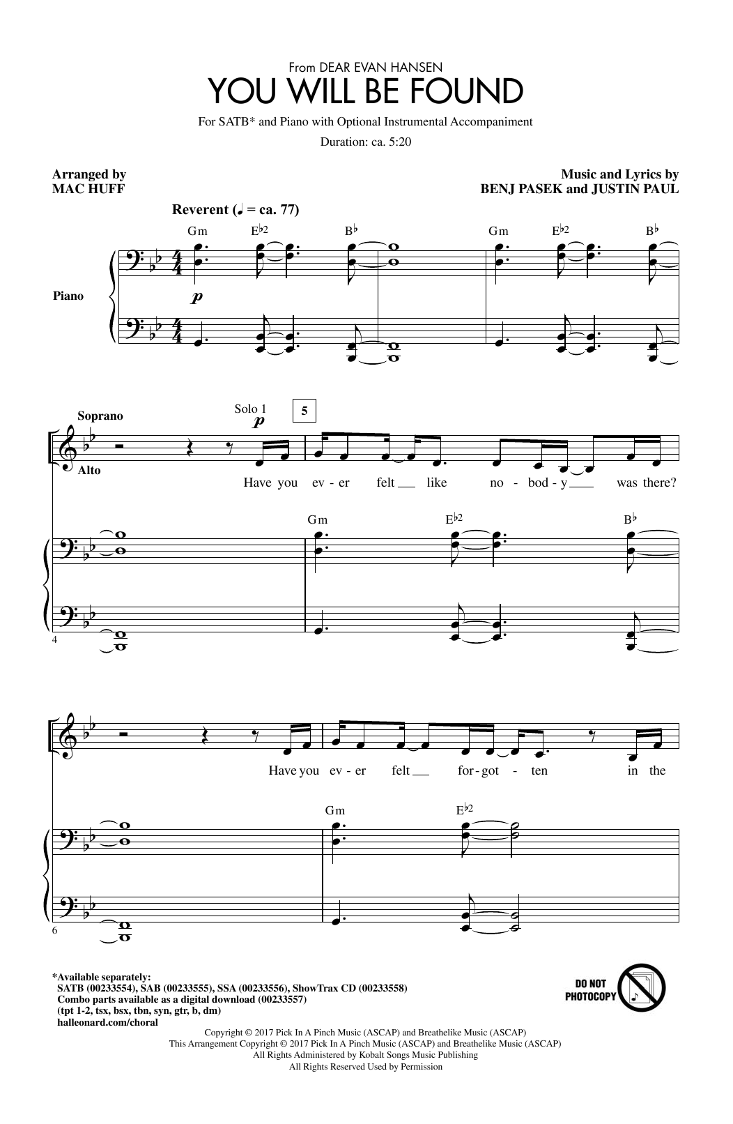 Pasek & Paul You Will Be Found (from Dear Evan Hansen) (arr. Mac Huff) sheet music notes and chords arranged for SSA Choir