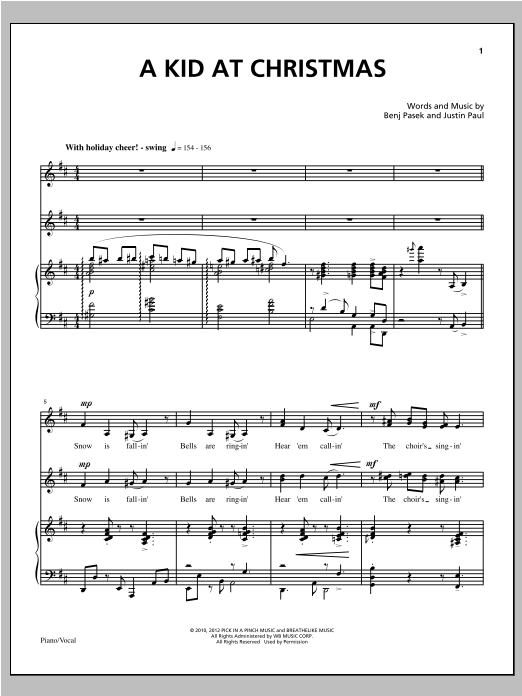 Pasek & Paul A Kid At Christmas sheet music notes and chords arranged for Piano & Vocal