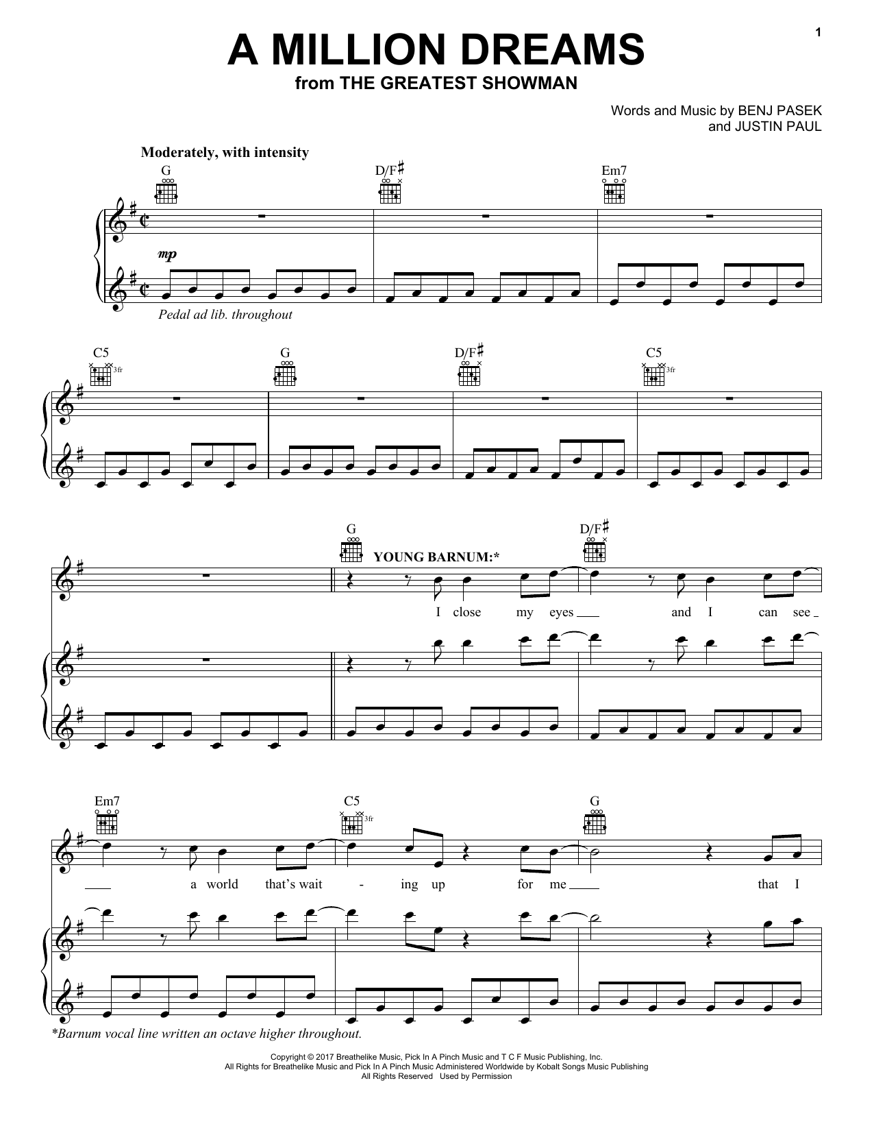Pasek & Paul A Million Dreams (from The Greatest Showman) sheet music notes and chords arranged for Easy Piano