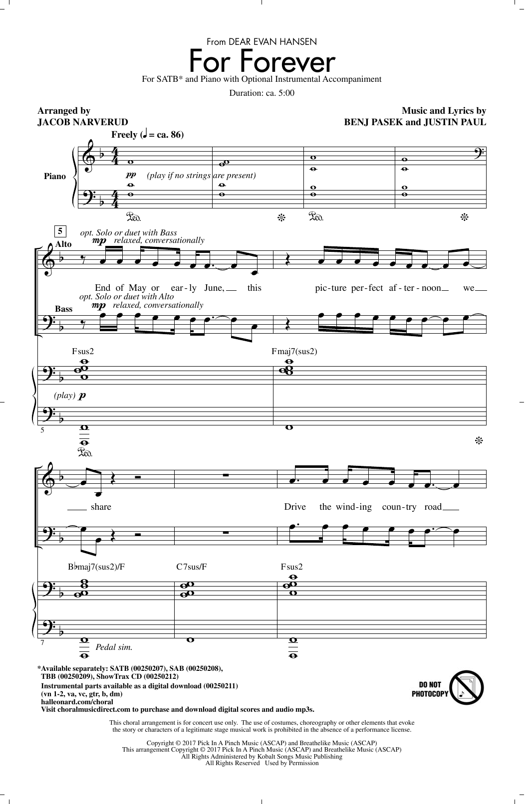 Pasek & Paul For Forever (from Dear Evan Hansen) (arr. Jacob Narverud) sheet music notes and chords arranged for SATB Choir