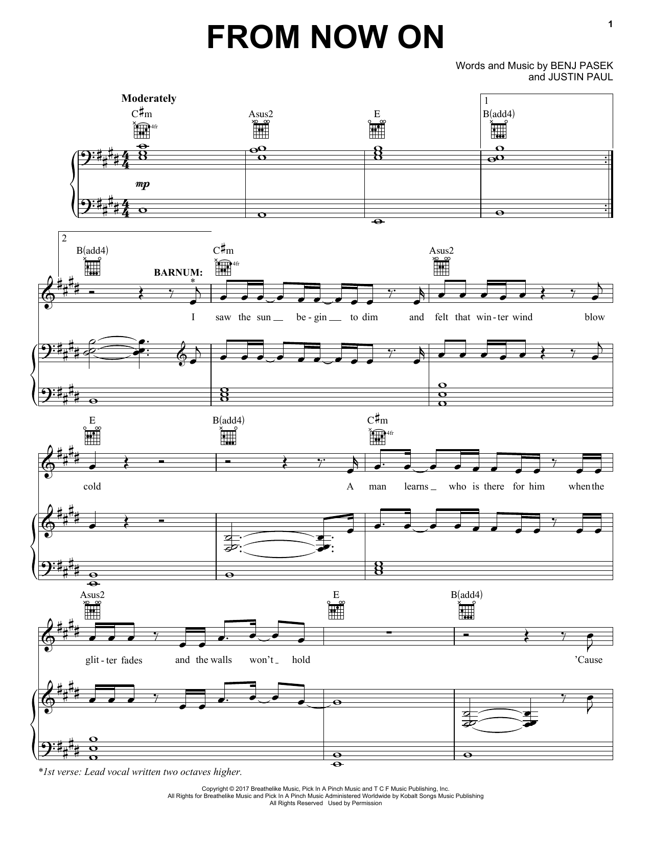 Pasek & Paul From Now On (from The Greatest Showman) sheet music notes and chords arranged for Piano & Vocal