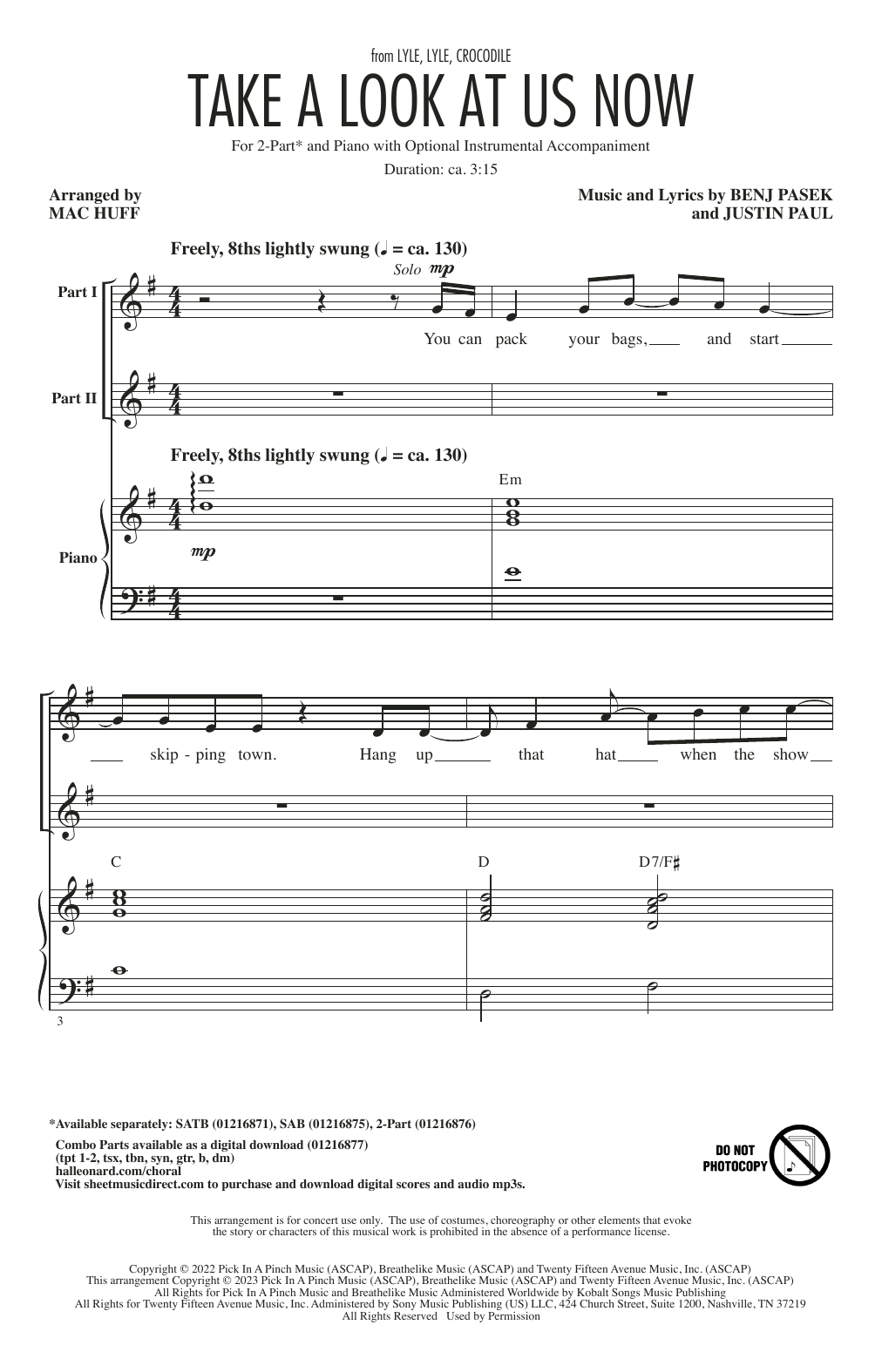 Pasek & Paul Take A Look At Us Now (from Lyle, Lyle, Crocodile) (arr. Mac Huff) sheet music notes and chords arranged for 2-Part Choir