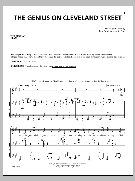 Pasek & Paul The Genius On Cleveland Street sheet music notes and chords arranged for Piano & Vocal