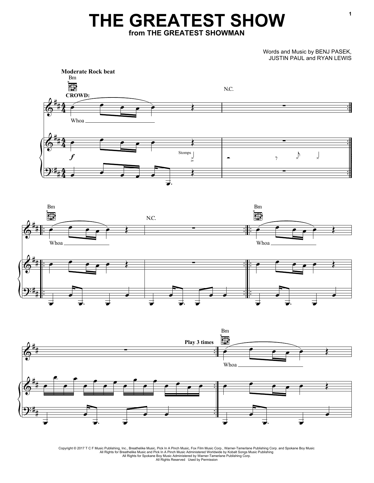 Pasek & Paul The Greatest Show (from The Greatest Showman) sheet music notes and chords arranged for Piano & Vocal
