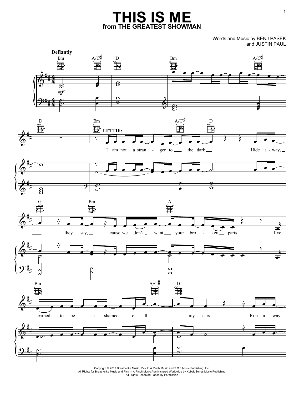 Pasek & Paul This Is Me (from The Greatest Showman) sheet music notes and chords arranged for Very Easy Piano