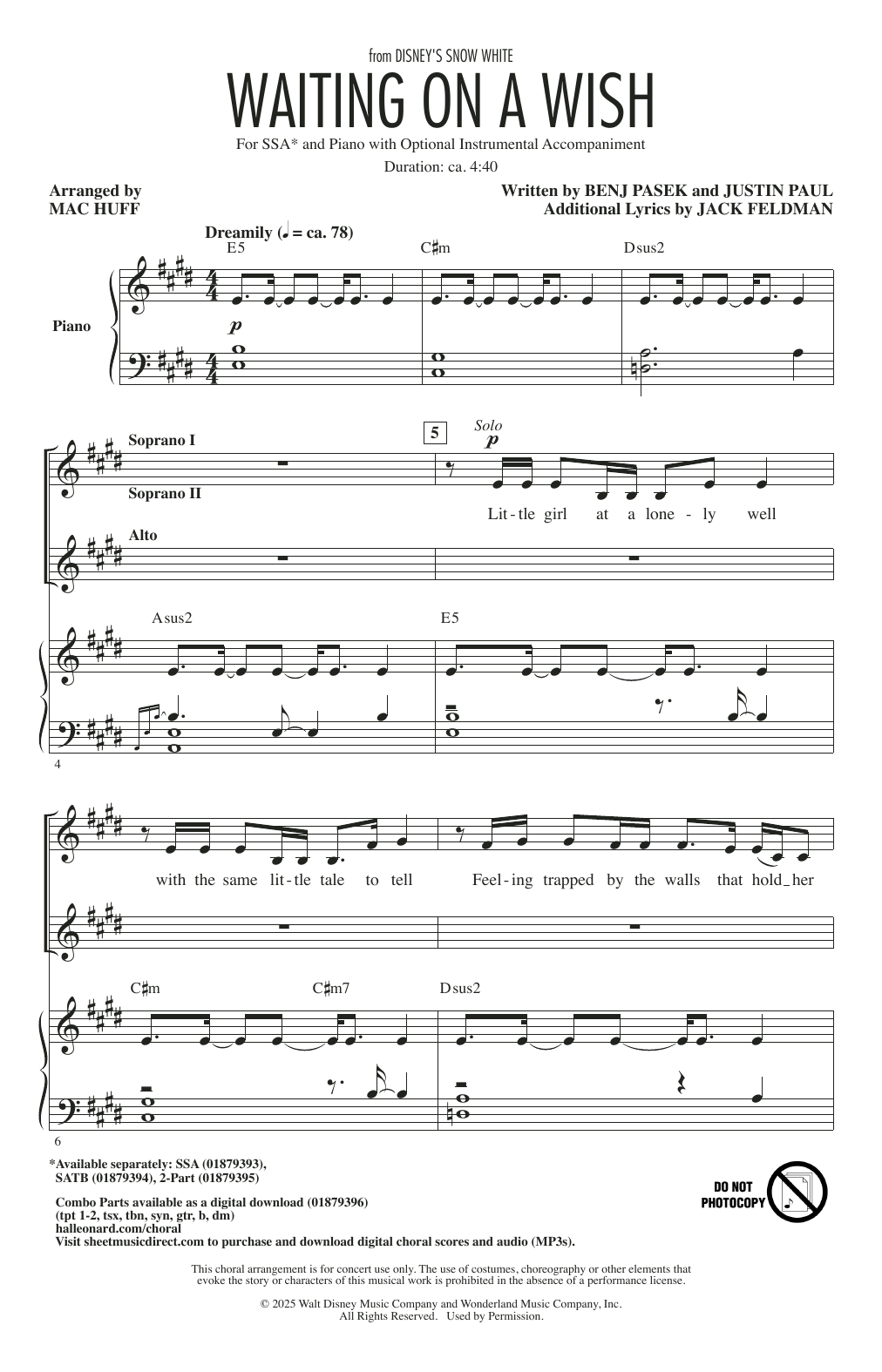 Pasek & Paul Waiting On A Wish (from Snow White) (arr. Mac Huff) sheet music notes and chords arranged for SSA Choir