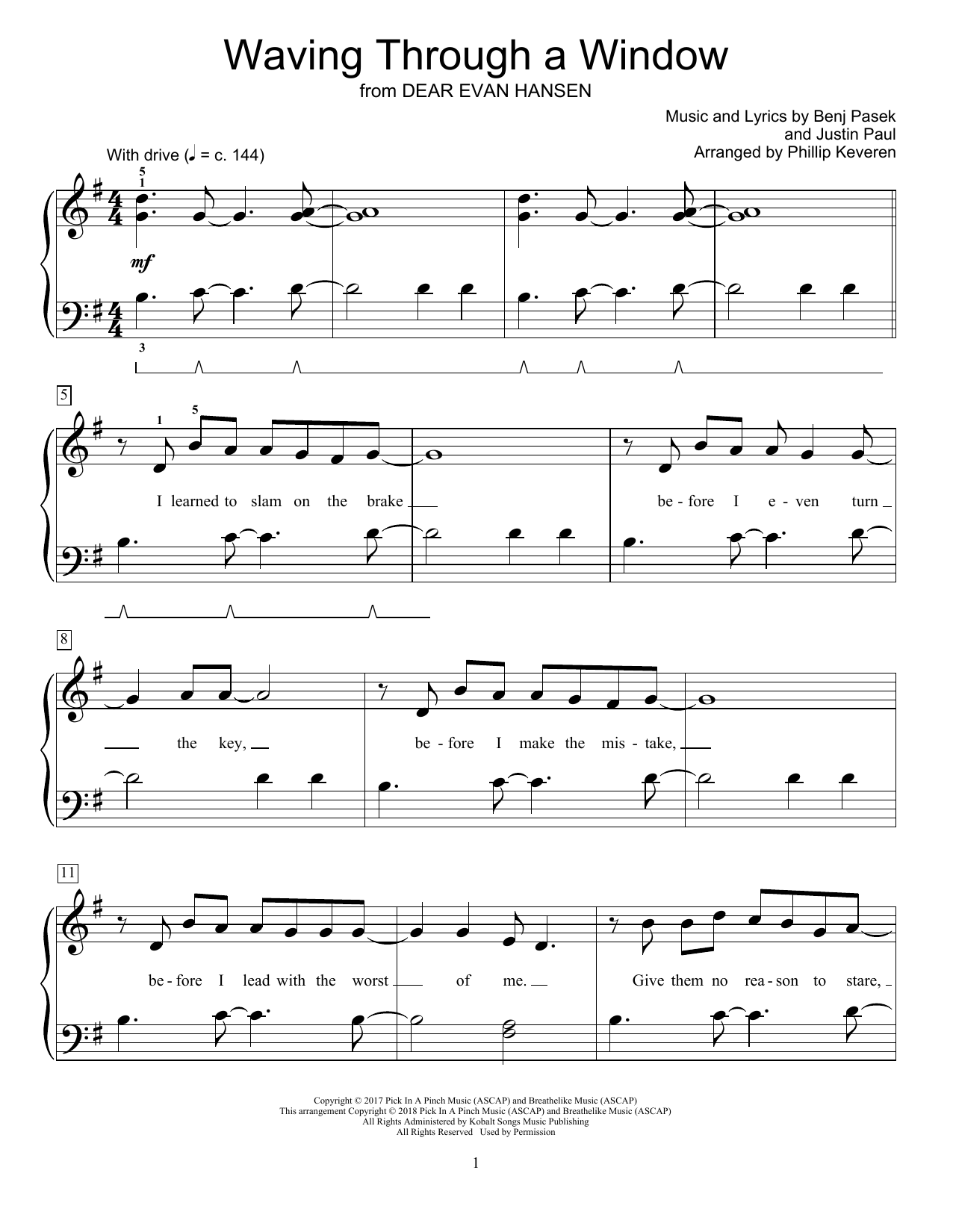Pasek & Paul Waving Through A Window (from Dear Evan Hansen) (arr. Phillip Keveren) sheet music notes and chords arranged for Educational Piano