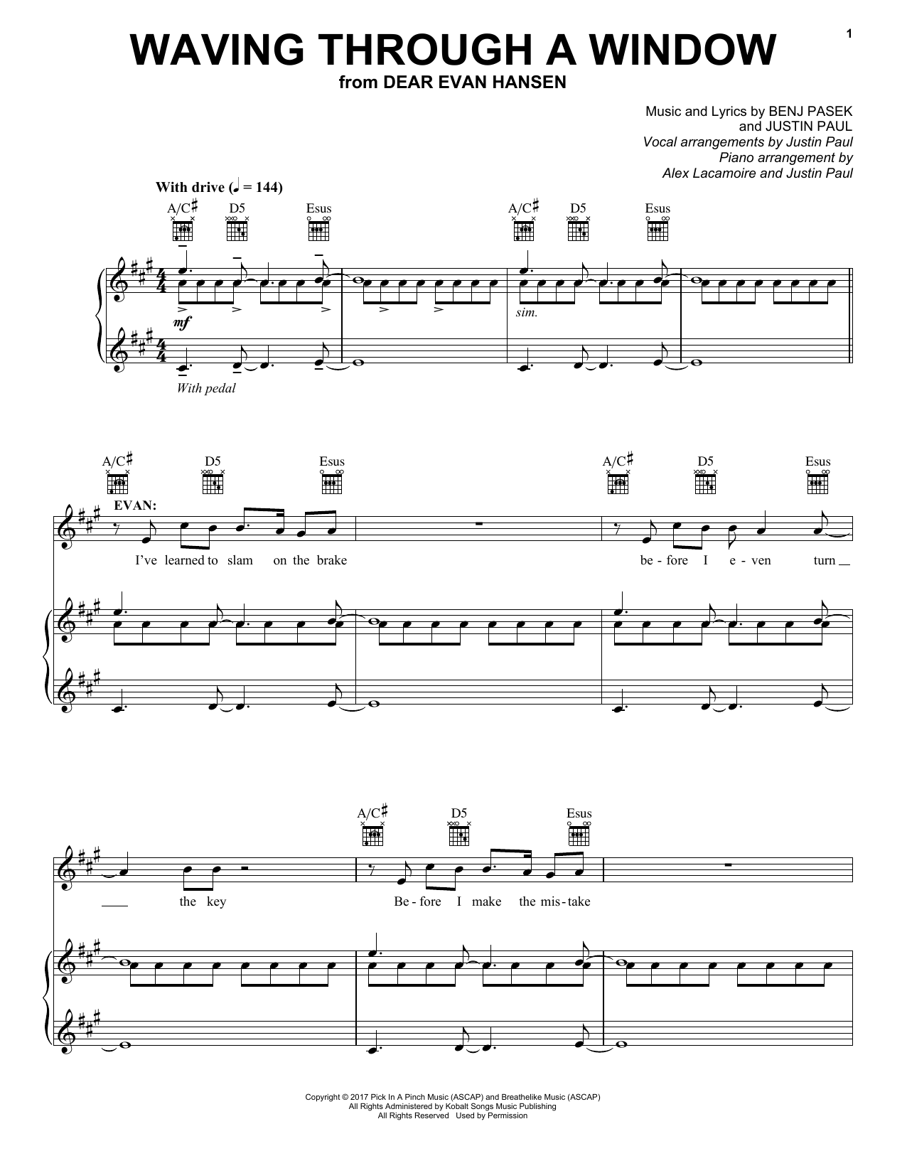 Pasek & Paul Waving Through A Window (from Dear Evan Hansen) sheet music notes and chords arranged for Piano, Vocal & Guitar Chords (Right-Hand Melody)