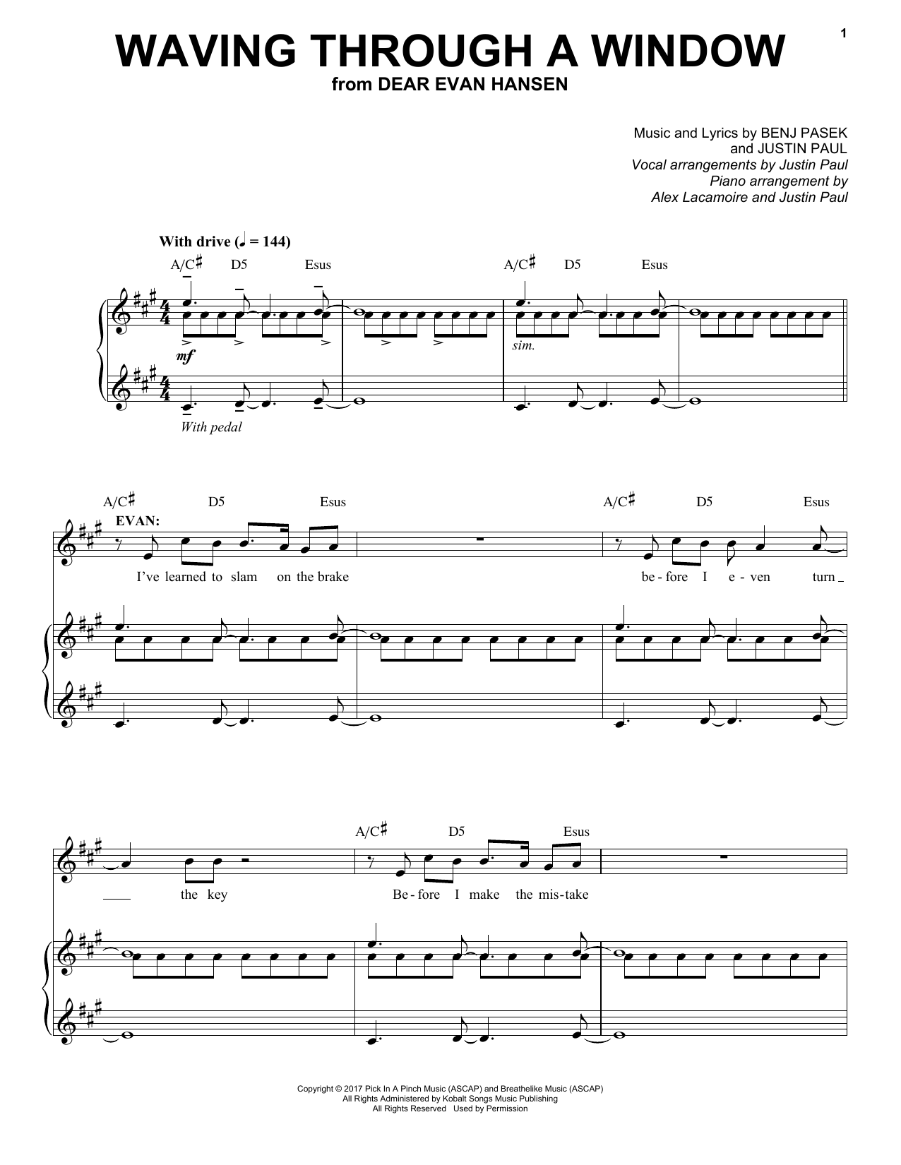 Pasek & Paul Waving Through A Window sheet music notes and chords arranged for Piano & Vocal