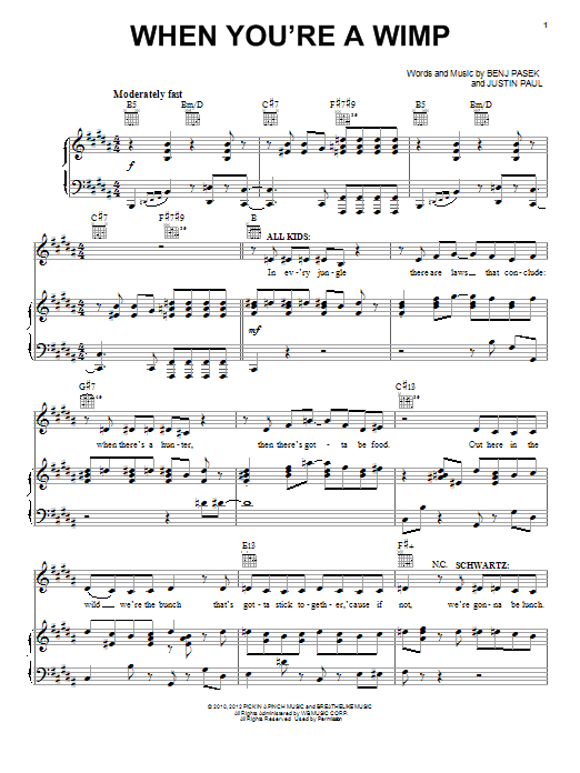 Pasek & Paul When You're A Wimp sheet music notes and chords arranged for Piano, Vocal & Guitar Chords (Right-Hand Melody)