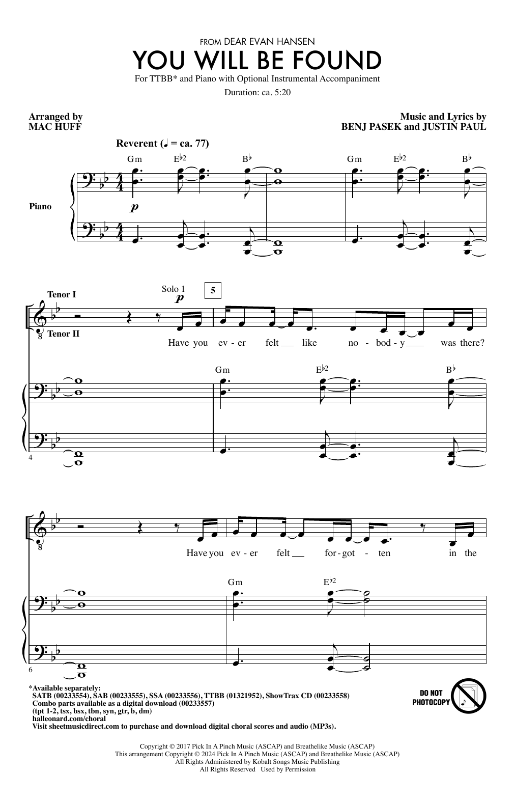 Pasek & Paul You Will Be Found (arr. Mac Huff) sheet music notes and chords arranged for TTBB Choir