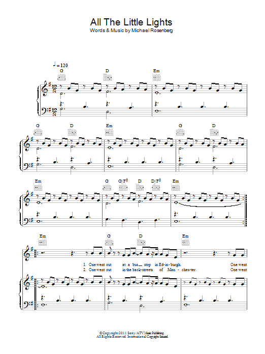 Passenger All The Little Lights sheet music notes and chords arranged for Piano, Vocal & Guitar Chords