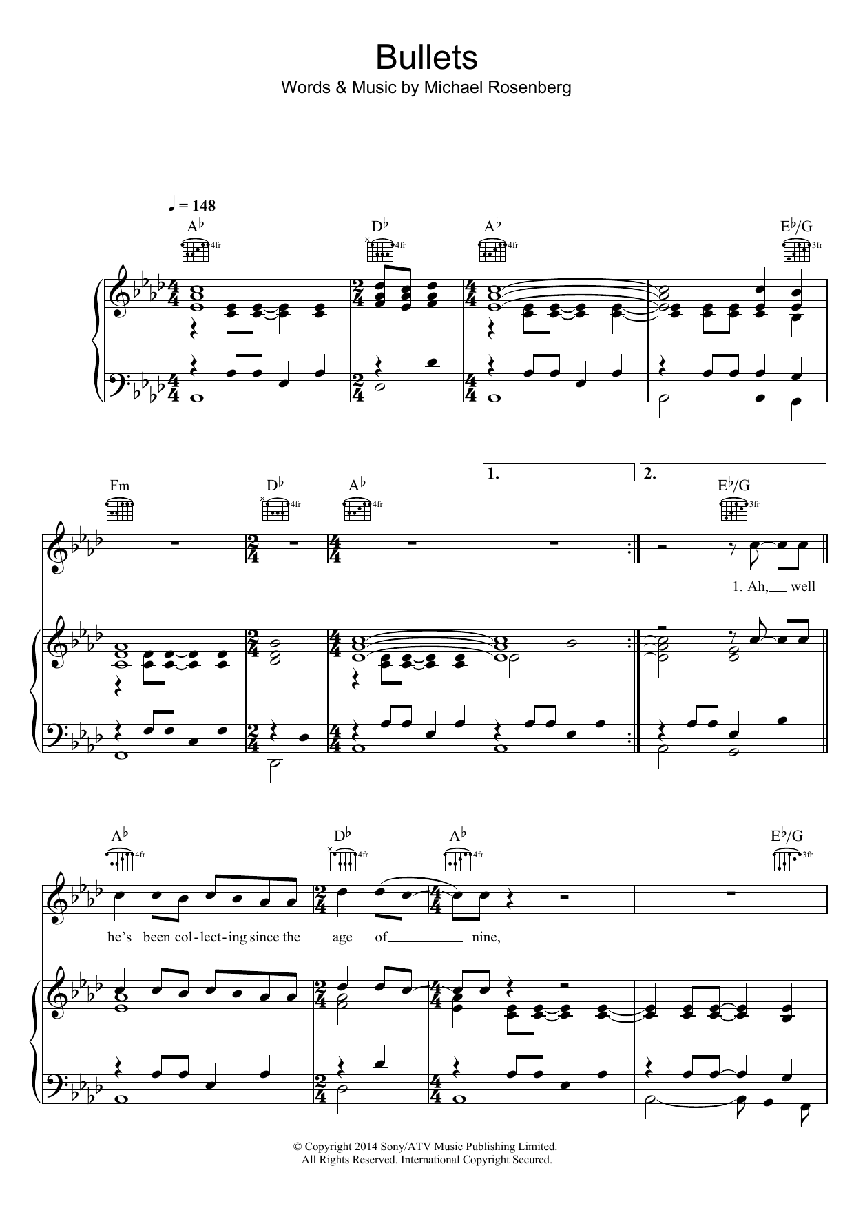Passenger Bullets sheet music notes and chords arranged for Piano, Vocal & Guitar Chords