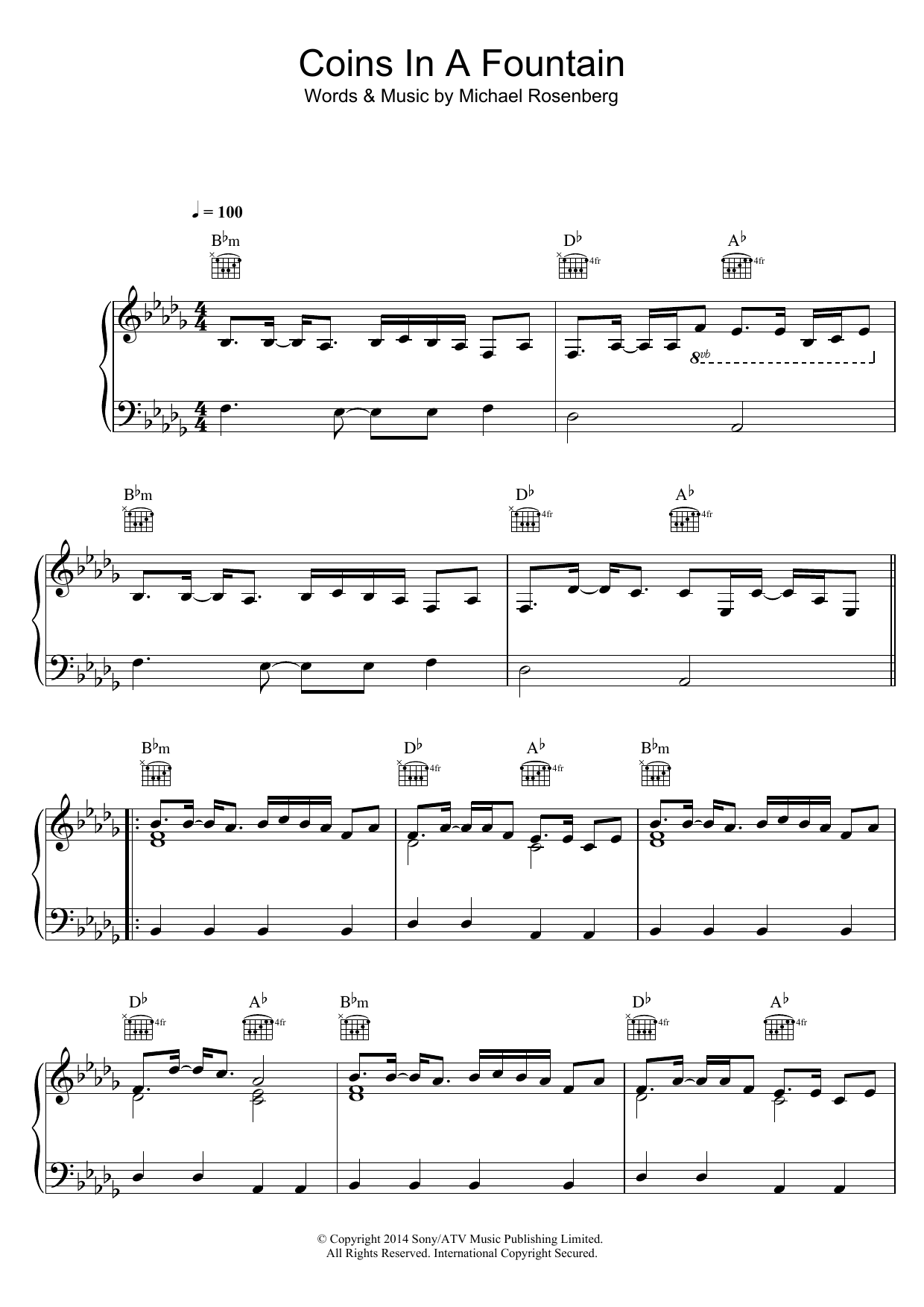 Passenger Coins In A Fountain sheet music notes and chords arranged for Piano, Vocal & Guitar Chords