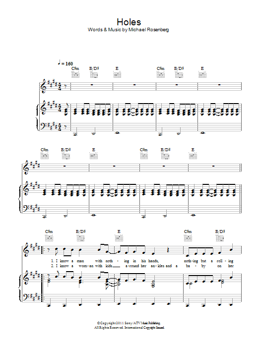 Passenger Holes sheet music notes and chords arranged for Piano, Vocal & Guitar Chords