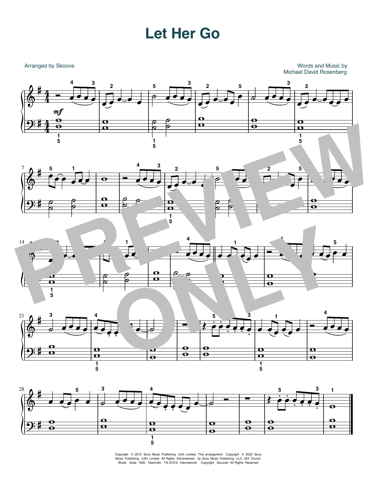 Passenger Let Her Go (arr. Skoove) sheet music notes and chords arranged for Easy Piano