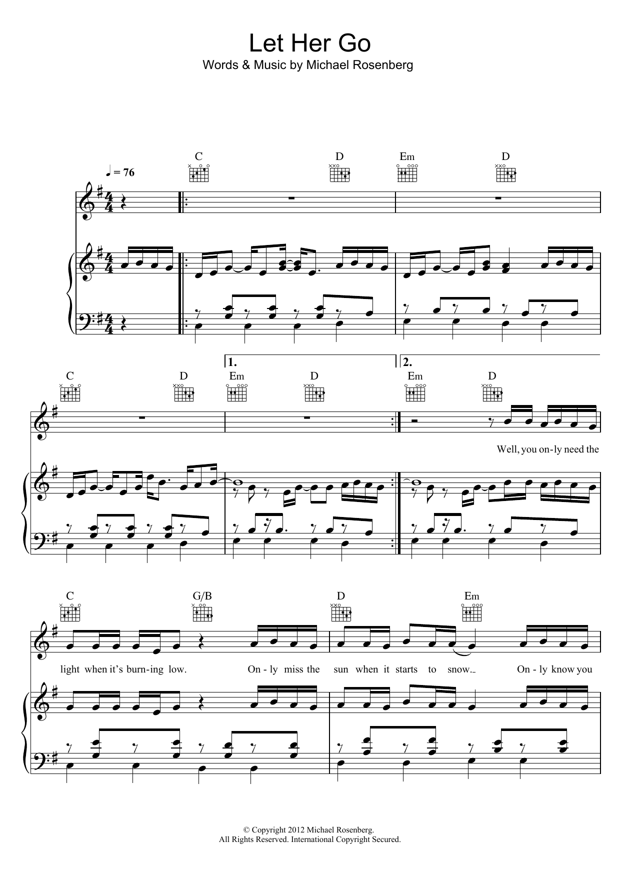 Passenger Let Her Go sheet music notes and chords arranged for Clarinet Solo