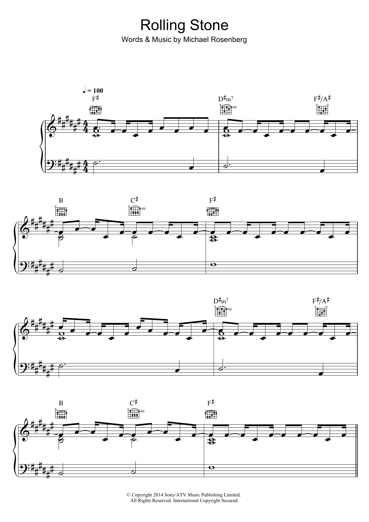 Passenger Rolling Stone sheet music notes and chords arranged for Piano, Vocal & Guitar Chords