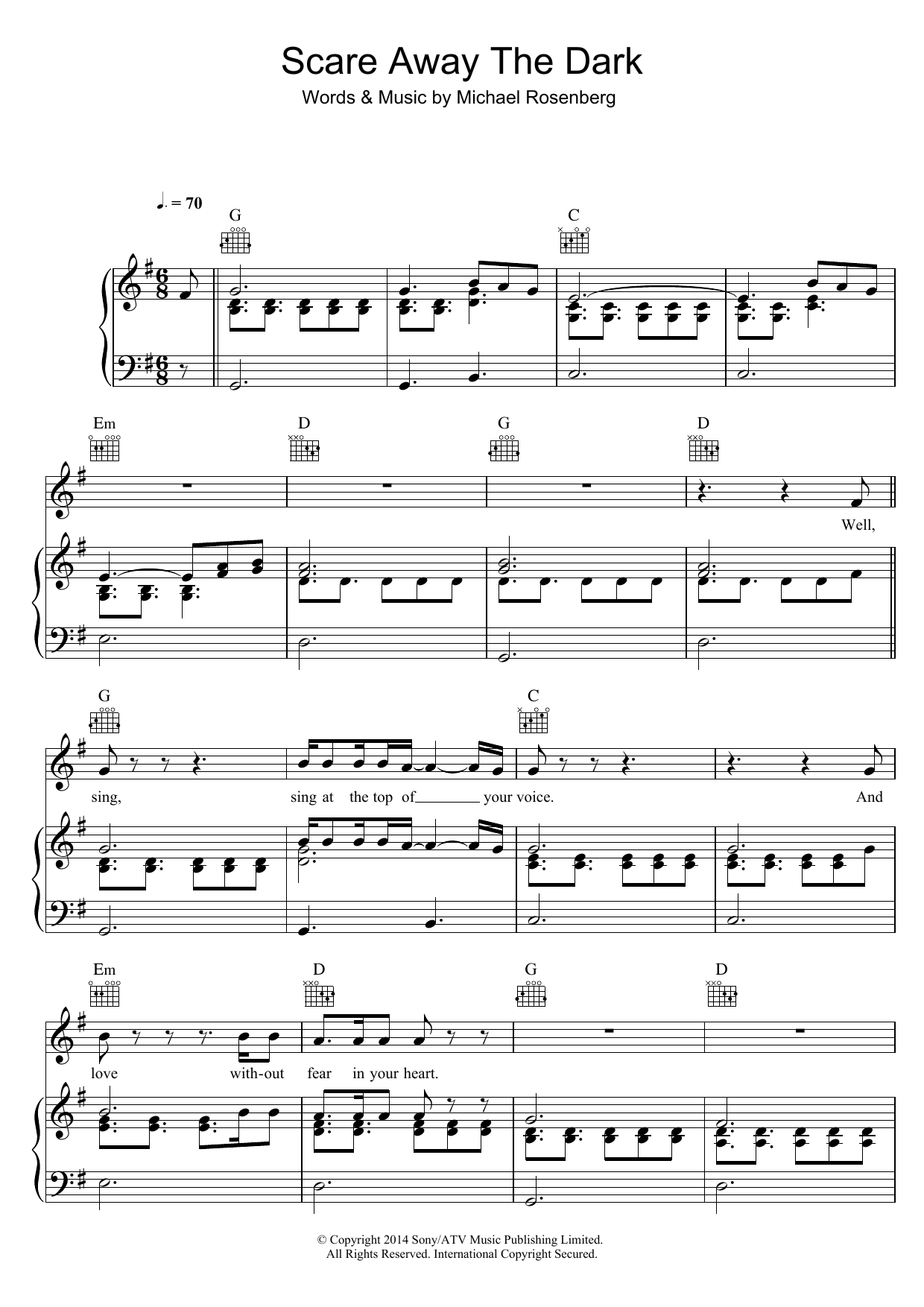 Passenger Scare Away The Dark sheet music notes and chords arranged for Piano, Vocal & Guitar Chords