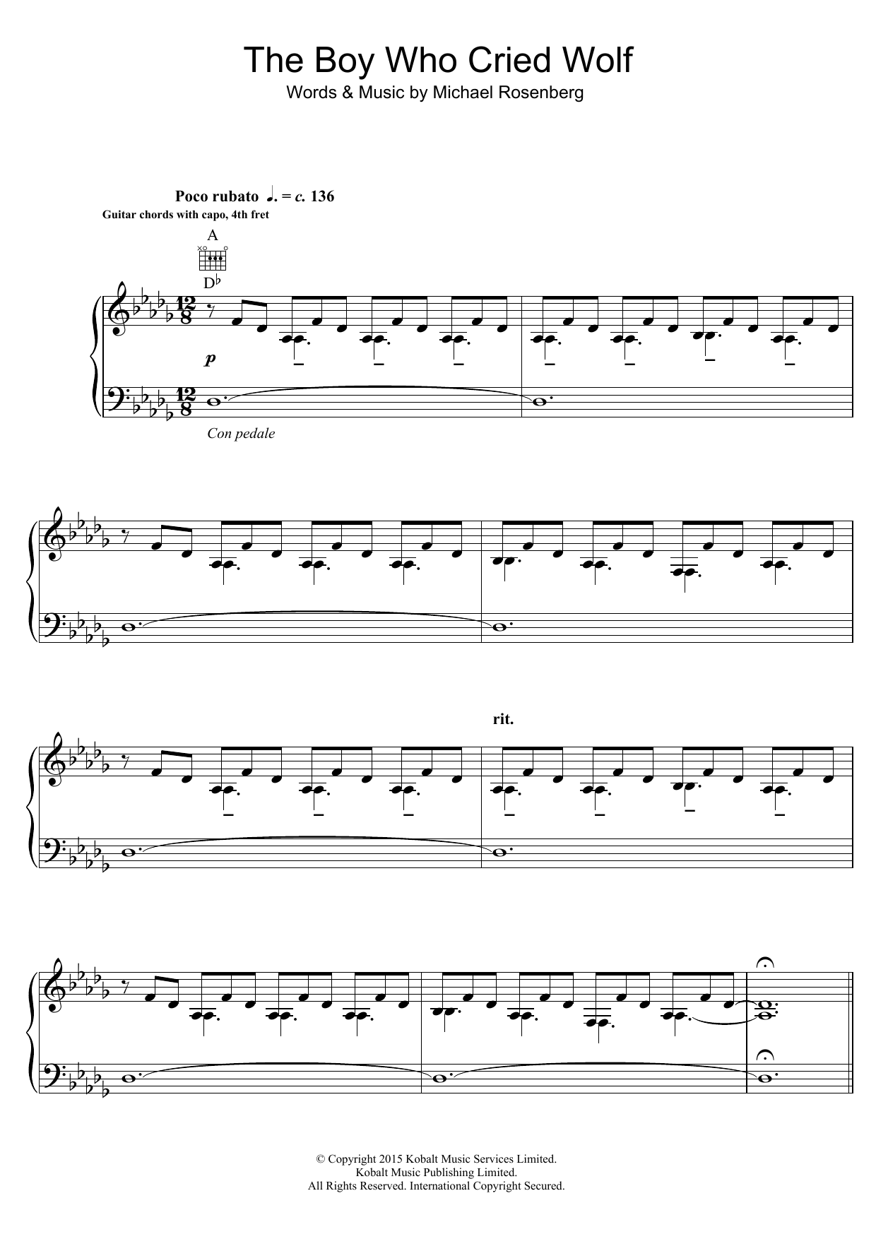 Passenger The Boy Who Cried Wolf sheet music notes and chords arranged for Piano, Vocal & Guitar Chords