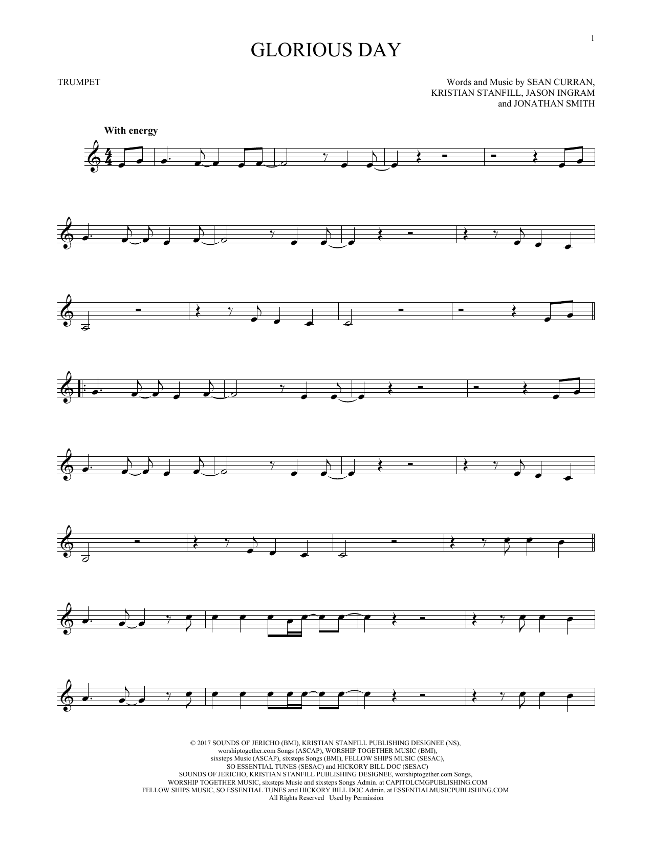 Passion & Kristian Stanfill Glorious Day sheet music notes and chords arranged for Trumpet Solo