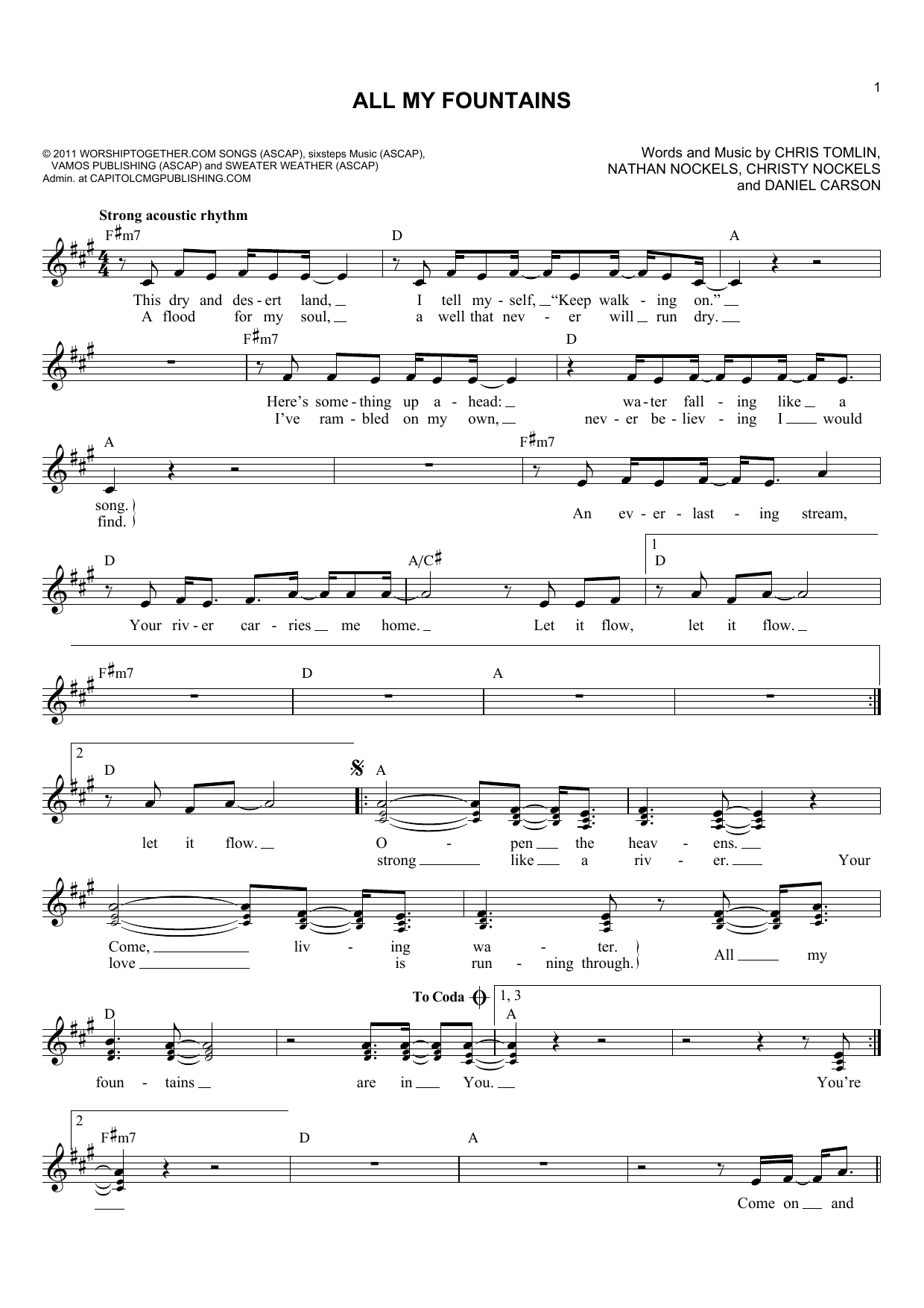 Passion All My Fountains sheet music notes and chords arranged for Lead Sheet / Fake Book