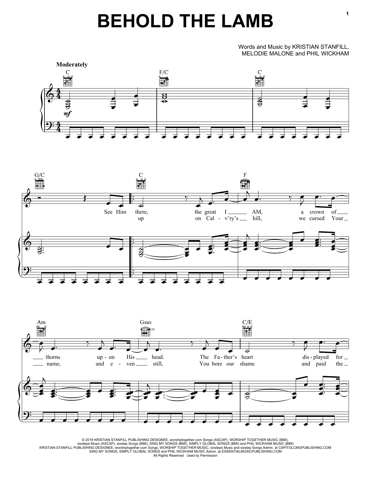 Passion Behold The Lamb (feat. Kristian Stanfill) sheet music notes and chords arranged for Piano, Vocal & Guitar Chords (Right-Hand Melody)