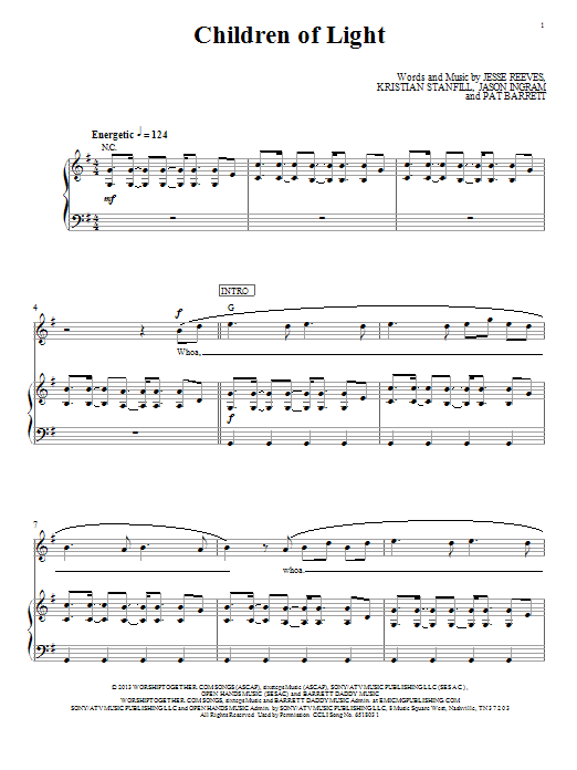 Passion Children Of Light sheet music notes and chords arranged for Piano, Vocal & Guitar Chords (Right-Hand Melody)