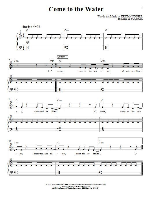 Passion Come To The Water sheet music notes and chords arranged for Piano, Vocal & Guitar Chords (Right-Hand Melody)