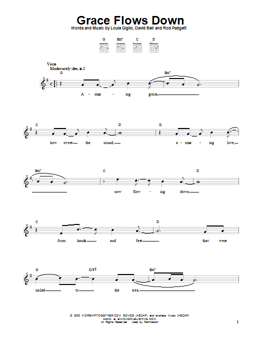 Passion Grace Flows Down sheet music notes and chords arranged for Easy Guitar