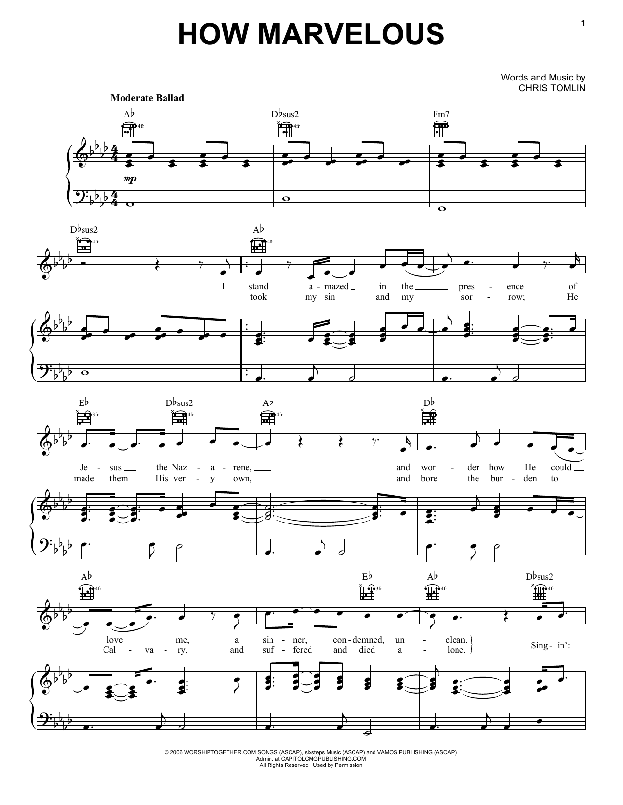 Passion I Stand Amazed (How Marvelous) sheet music notes and chords arranged for Piano, Vocal & Guitar Chords (Right-Hand Melody)