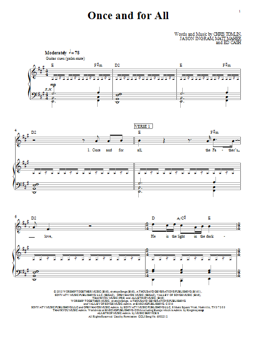 Passion Once And For All sheet music notes and chords arranged for Piano, Vocal & Guitar Chords (Right-Hand Melody)