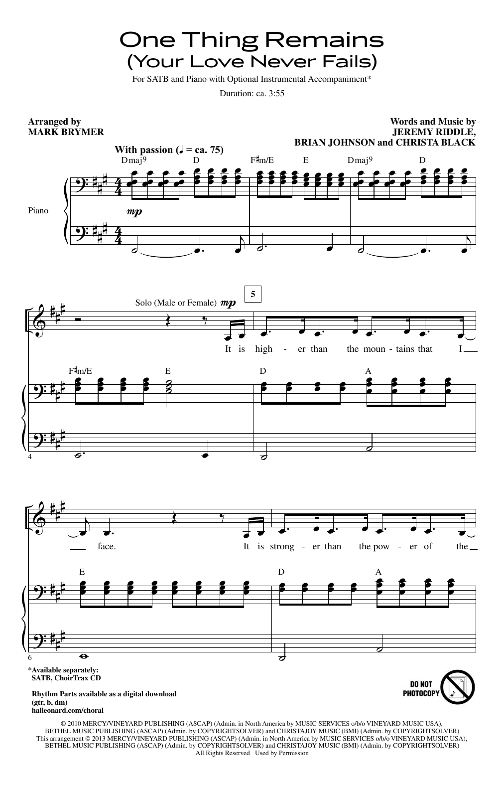 Passion One Thing Remains (Your Love Never Fails) (arr. Mark Brymer) sheet music notes and chords arranged for SATB Choir